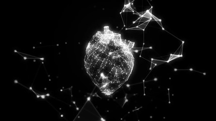 Poster - the human heart is formed by rotating particles.