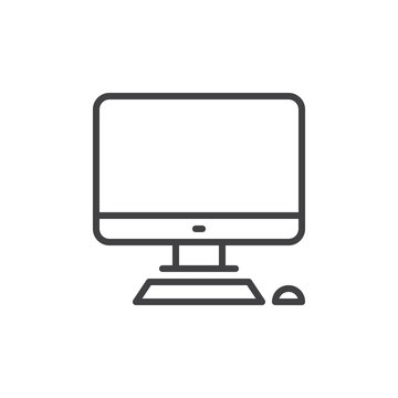 desktop computer line icon, outline vector sign, linear style pictogram isolated on white. workplace