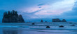 Cloudy night on a Pacific coast beach with sea stacks