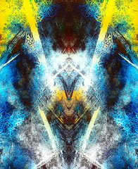 Poster - visionary abstract background with neon vibrant colors and mirror and fractal effect.