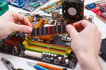 Poster - Technician upgrade of computer close up