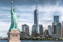 The Statue Of Liberty With World Trade Center Background, Landmarks Of New York City, USA