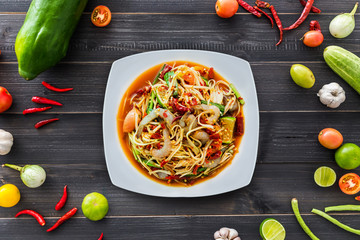 Sticker - papaya salad with shrimp, famous thai food, thai salad, famous thai food, 