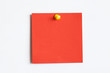© Paweł Michałowski - Red memo reminder card attached with yellow pin to white isolated surface. Empty copy space background.