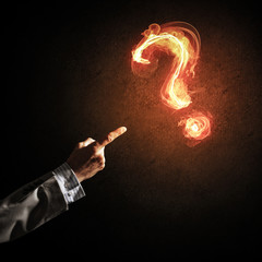 Aufkleber - Concept of help or support with fire burning question mark