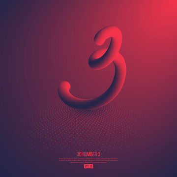 3d abstract hand drawn number 3.