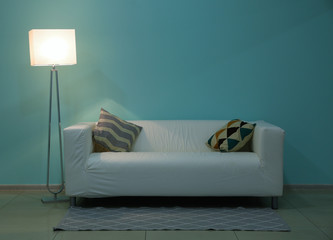 Canvas Print - Bright lamp in trendy interior with mint color