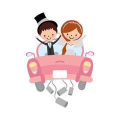 Poster - Married couple in car avatar characters vector illustration design