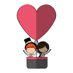 Sticker - Married couple traveling in balloon avatar characters vector illustration design