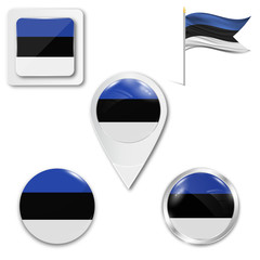 Canvas Print - Set of icons of the national flag of Estonia in different designs on a white background. Realistic vector illustration. Button, pointer and checkbox.