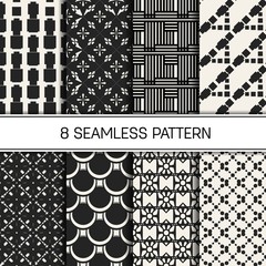 Wall Mural - Abstract concept vector monochrome geometric pattern. Black and white minimal background. Creative illustration template. Seamless stylish texture. For wallpaper, surface, web design, textile, decor.