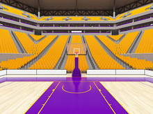 Large Modern Basketball Arena With Yellow Seats
