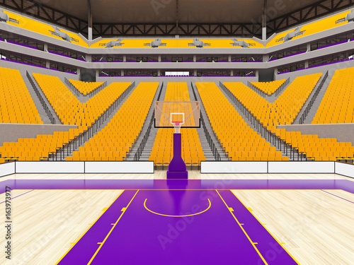 Large modern basketball arena with yellow seats Tableau sur Toile