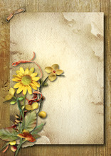 Vintage Vertical Card With Autumn Bouquet And Sunflower