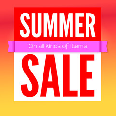 Poster - Summer sale commercial poster on hot background. Ad poster for shops with super sale on all kinds of items. 3D illustration