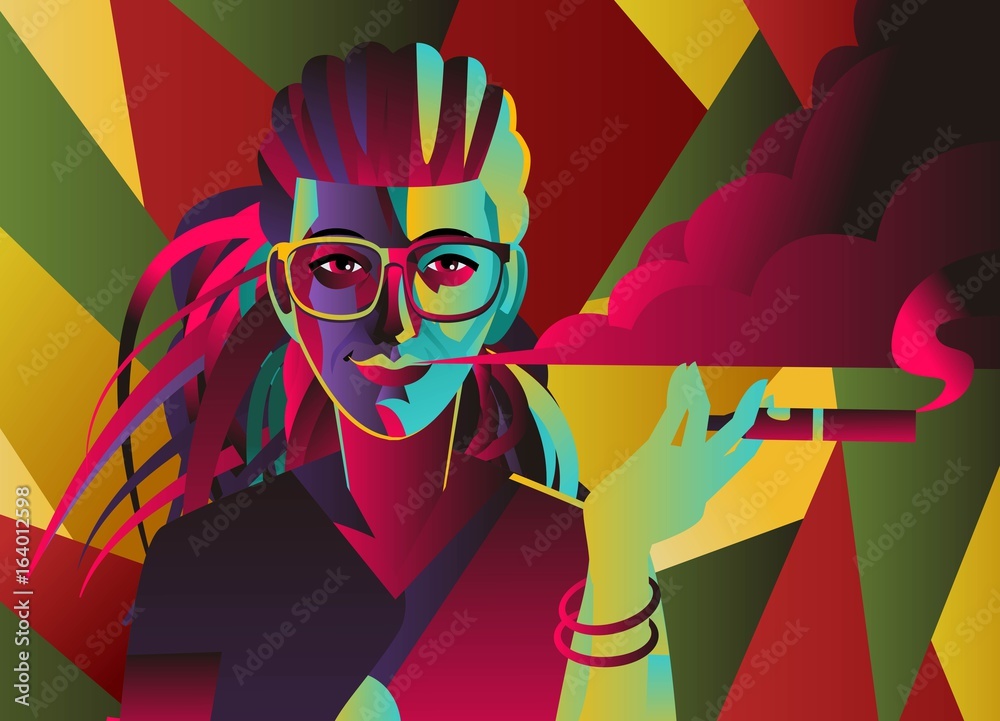 Rasta Dreadlocks Hipster Girl With Vaporizer Foto Poster