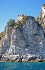 Wall Mural - View of the Amalfi coast from the sea and and the old tower on the cliff