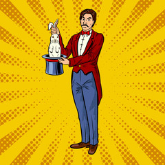 Circus illusionist with rabbit pop art vector