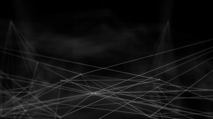 Poster - 4K animation Abstract background Flight pass through dot and connection line with glow and lighting effect for futuristic cyber connection concept