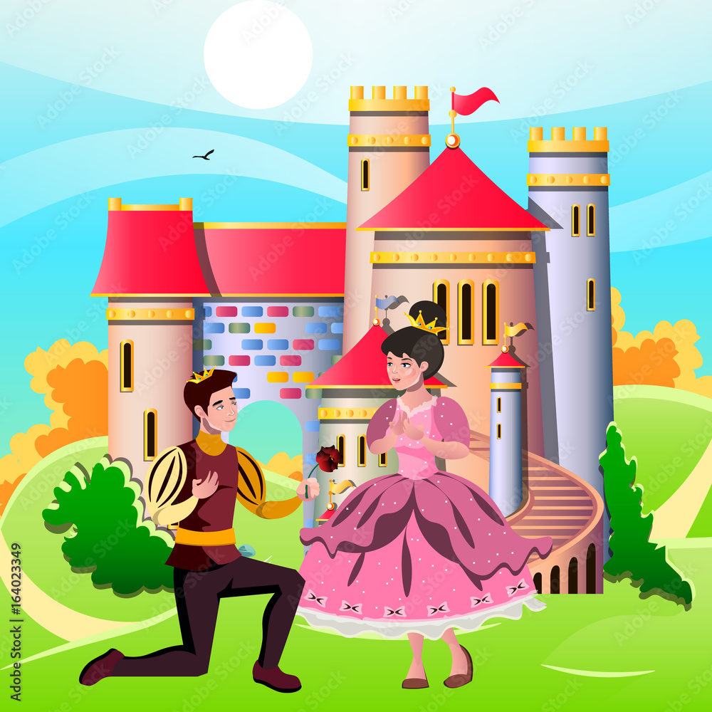 Princess and knights standing in front of the castle Stock Vector ...