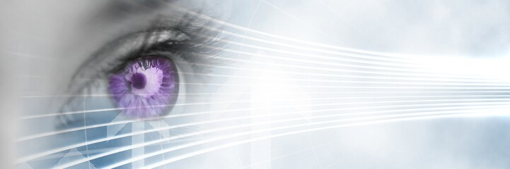 Poster - Close up of eye with purple iris and white smart tech transition