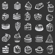 monochrome collection of cakes and cupcakes