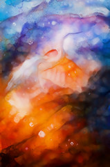 Poster - abstract watercolor style background with beautiful harmonic colours and bird motive.