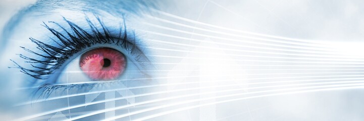 Poster - Close up of eye with pink iris and white smart tech transition