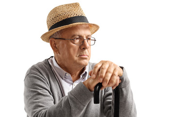 Sticker - Elderly man with a cane looking away