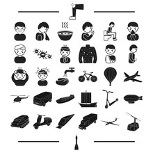 Ground, Travel, Treatment And Other Web Icon In Black Style.rocket, Transport, Air Icons In Set Collection.