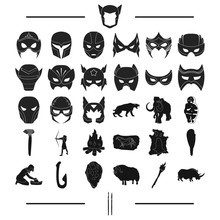 Attributes, Primitive, Century And Other Web Icon In Black Style., Animals, History, Art, Icons In Set Collection.