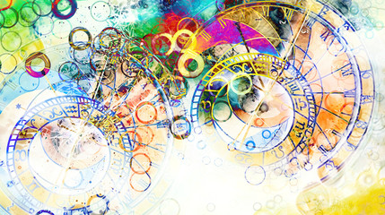 astrological symbol Zodiac. Abstract color background. Computer collage.