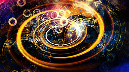 Fotomurali - astrological symbol Zodiac. Abstract color background. Computer collage. Swirl effect.