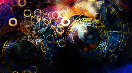 Fotobehang - astrological symbol Zodiac. Abstract color background. Computer collage.