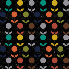 Aufkleber - Modern vector abstract seamless geometric pattern with stylized flowers and leaves in retro scandinavian style.