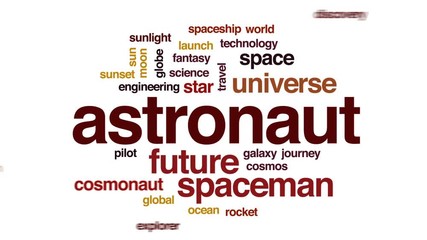Wall Mural - astronaut animated word cloud, text design animation.