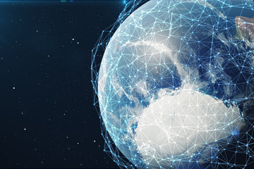 Poster - 3D rendering Network and data exchange over planet earth in space. Connection lines Around Earth Globe. Global International Connectivity, Elements of this image furnished by NASA