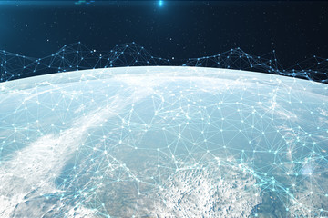 Poster - 3D rendering Network and data exchange over planet earth in space. Connection lines Around Earth Globe. Global International Connectivity, Elements of this image furnished by NASA.