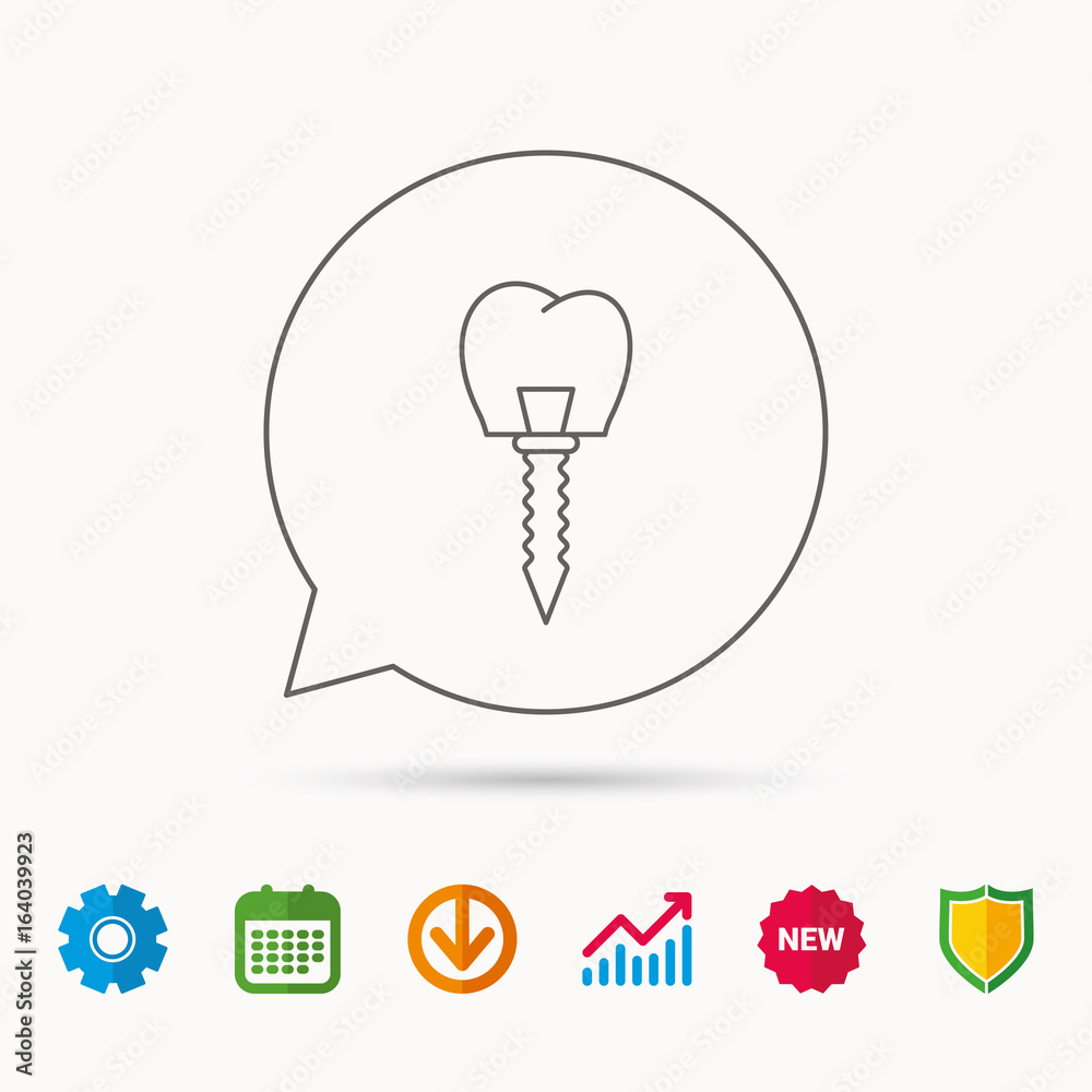 Dental implant icon. Oral prosthesis sign. Calendar, Graph chart and ...