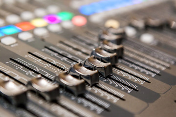 Recording studio equipment. Professional audio mixing console