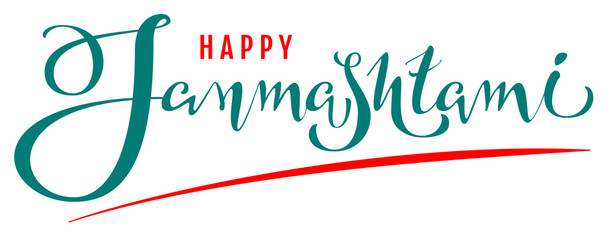 Happy Janmashtami lettering text for greeting card