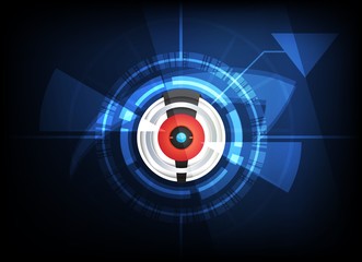 Wall Mural - Vector illustration Abstract futuristic circuit board, hi-tech computer, digital speed technology concept. Eyeball and triangle symbol dark blue color background