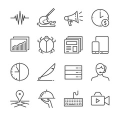 Freelance jobs line icon set 2. Included the icons as advertise, content, part-time, mobile, support and more.