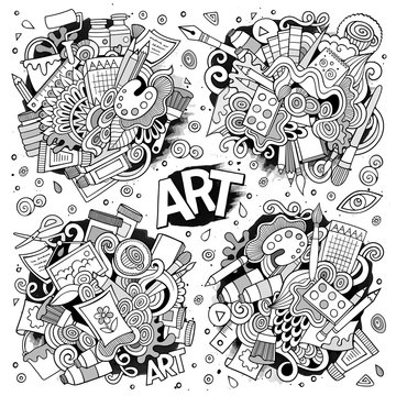 Art and paint materials doodles hand drawn vector designs