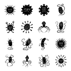 Viruses and bacteries set icons in black style. Big collection of viruses and bacteries vector symbol stock illustration