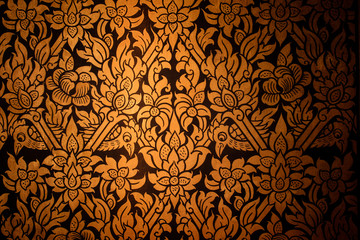 native thai painted style of textured wall in ancient buddhist temple. thai general line art pattern