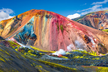 beautiful colorful volcanic mountains landmannalaugar in iceland