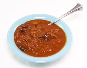 Simple blue bowl with chili-no garnish.