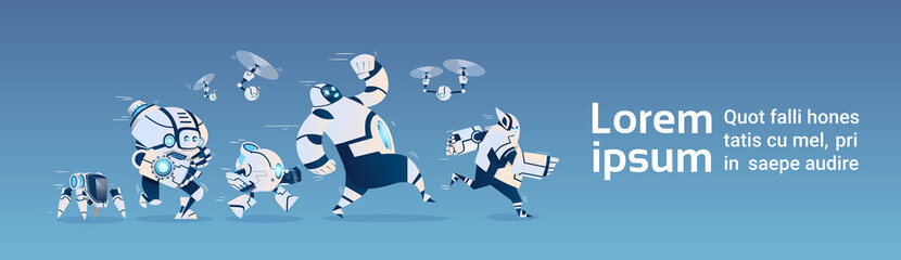 Fototapete - Modern Robots Group Artificial Intelligence Technology Flat Vector Illustration