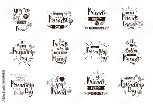 Happy Friendship Day Logo Set Greeting Cards Collection Friends Holiday Banner Vector Illustration Buy This Stock Vector And Explore Similar Vectors At Adobe Stock Adobe Stock
